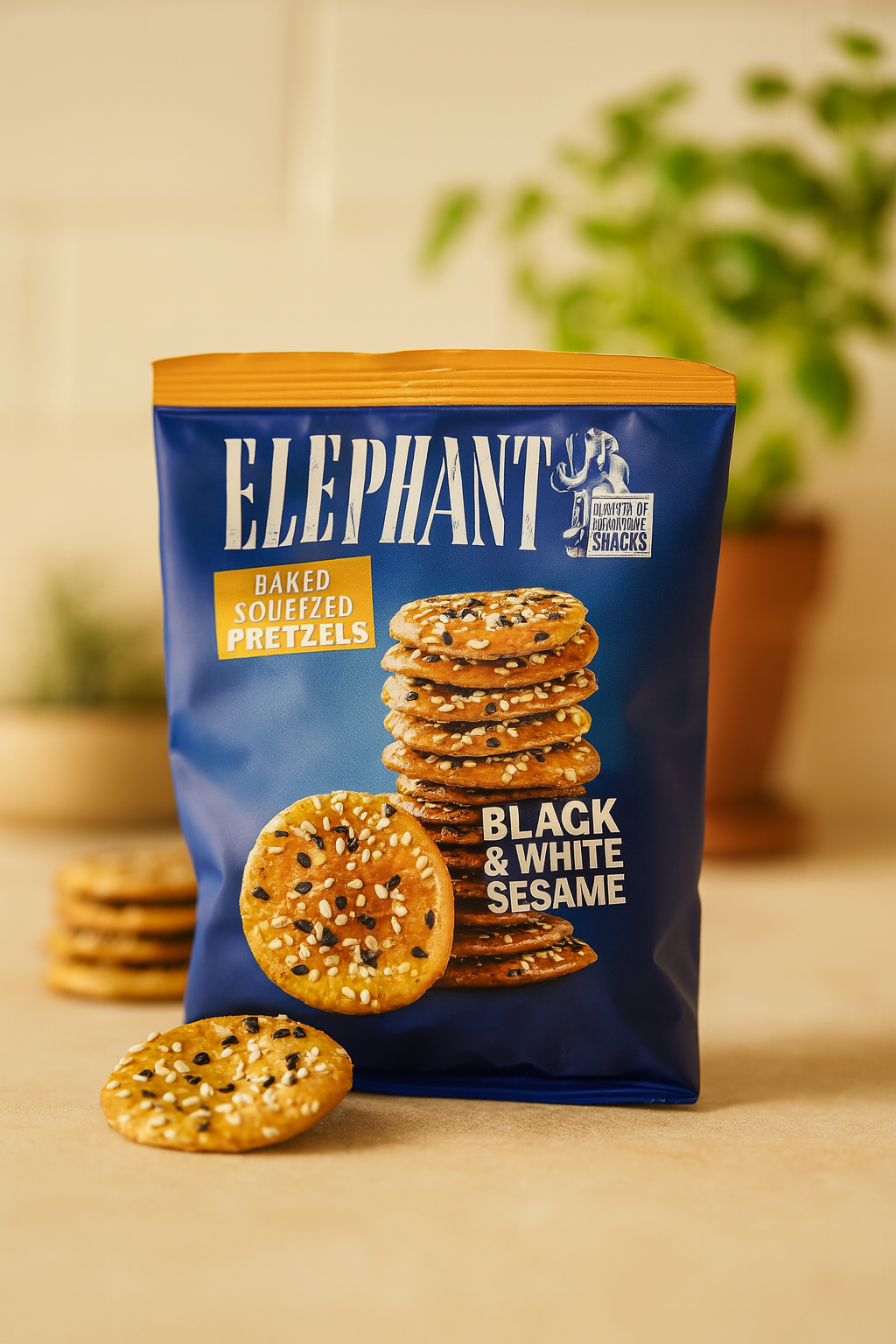 Elephant Baked Squeezed Pretzels Black & White Sesame 180g