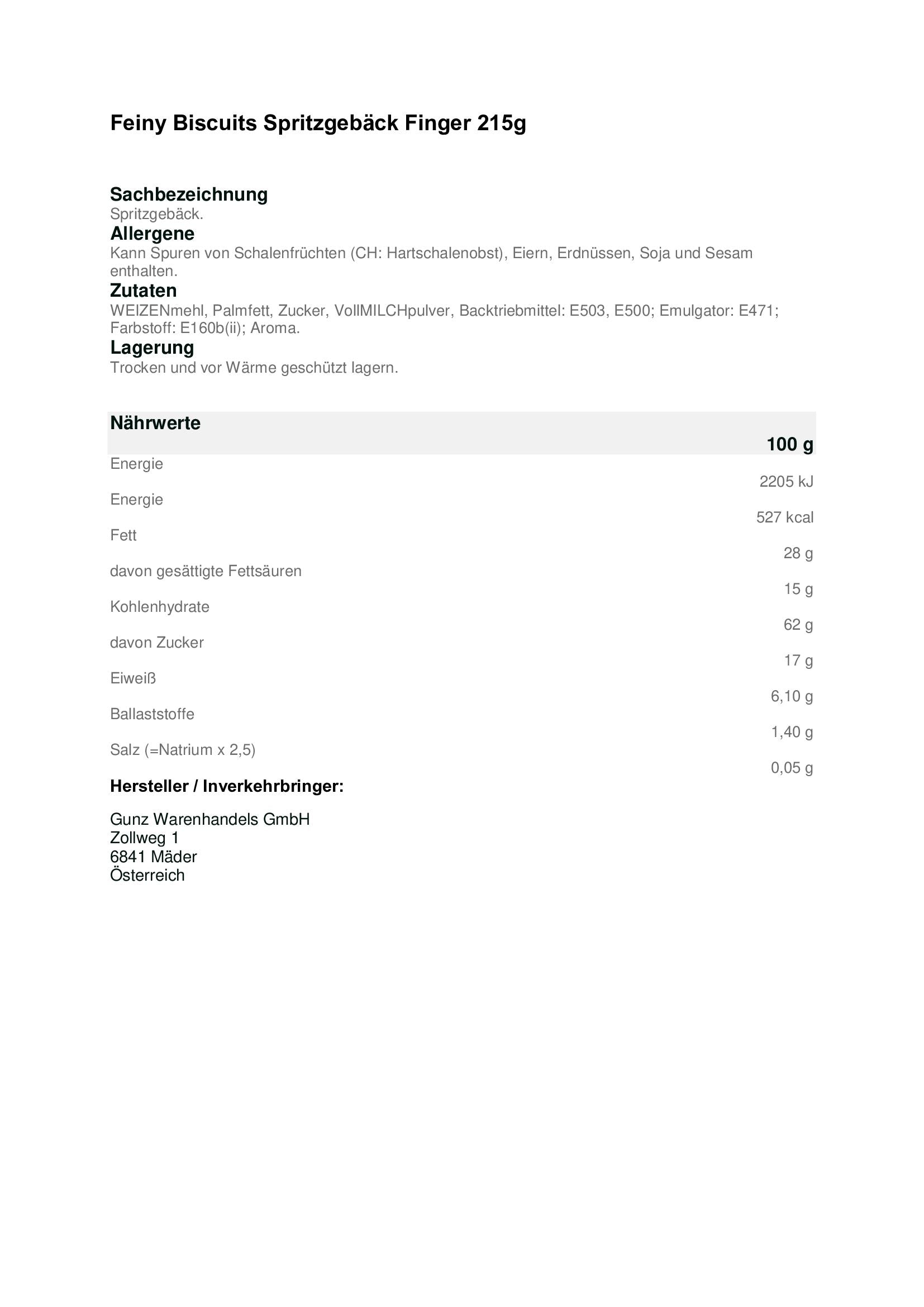 Feiny Biscuits Spritzgebäck Classic 215g