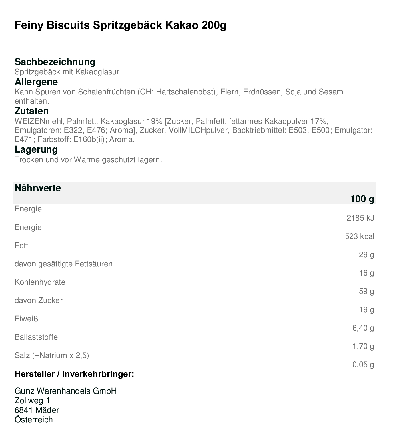 Feiny Biscuits Spritzgebäck Kakao 200g mit Kakaoglasur