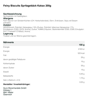 Feiny Biscuits Spritzgebäck Kakao 200g mit Kakaoglasur