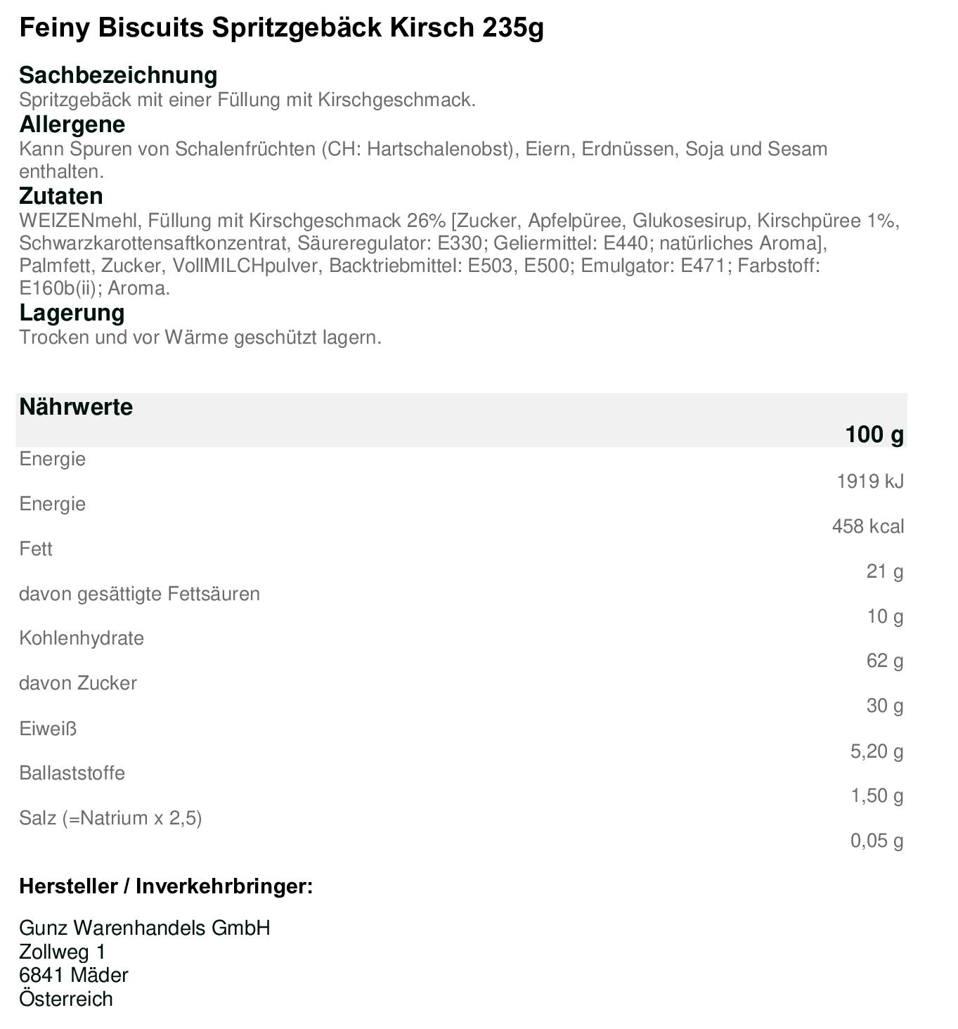 Feiny Biscuits Spritzgebäck Kirsch 235g