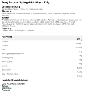 Feiny Biscuits Spritzgebäck Kirsch 235g